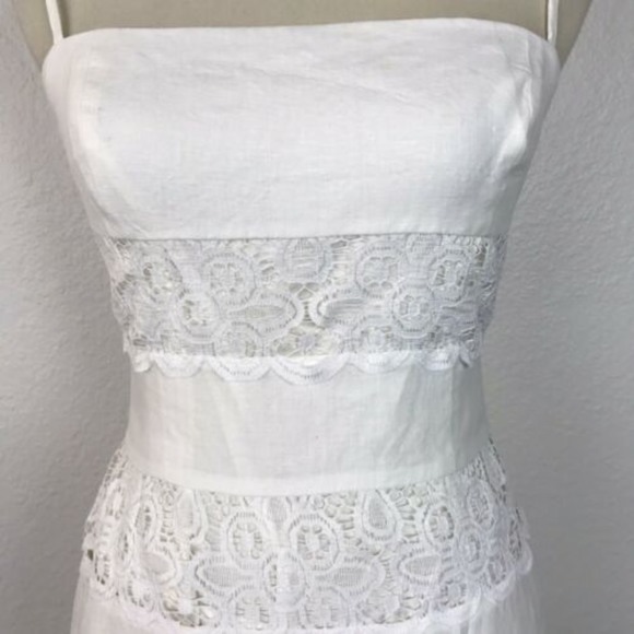 Maggy London Petites Dress Linen Tiered Lace Lined - Picture 3 of 7